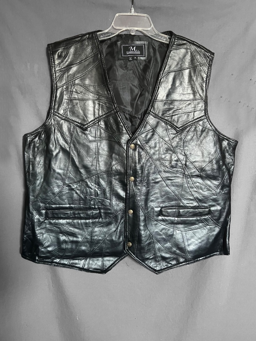 Men’s Black Leather Patchwork Vest